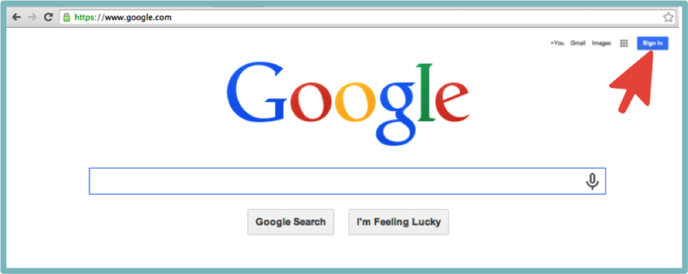 Google Page with Red Arrow Pointed at Sign in Button