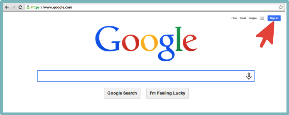 Google Page with Red Arrow Pointed at Sign in Button