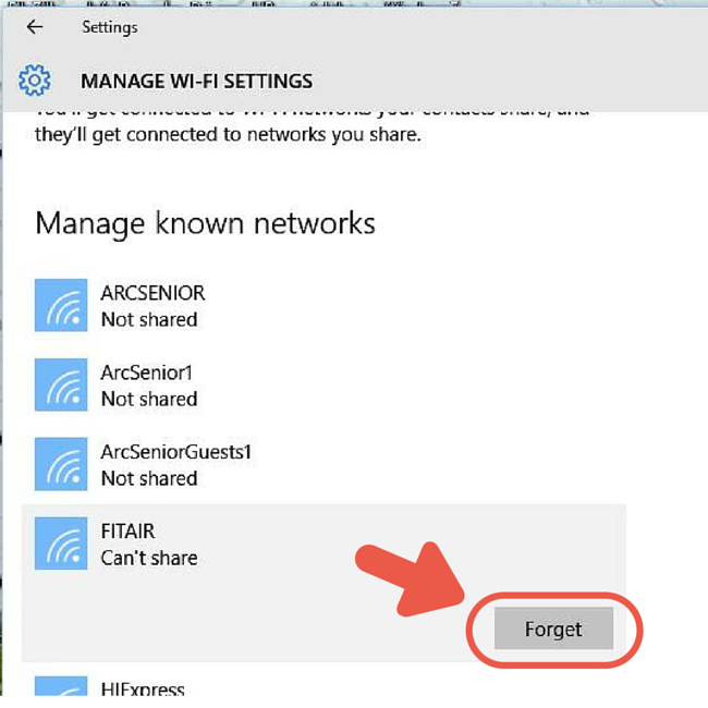 How to forget FITAIR on a device