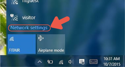 Arrow pointing at Network settings on Windows 10