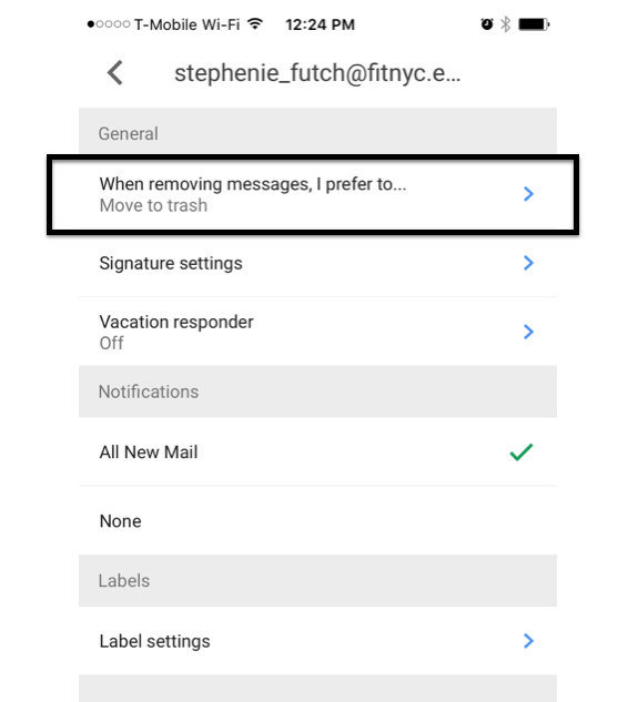 Gmail iOS When Removing messages option
