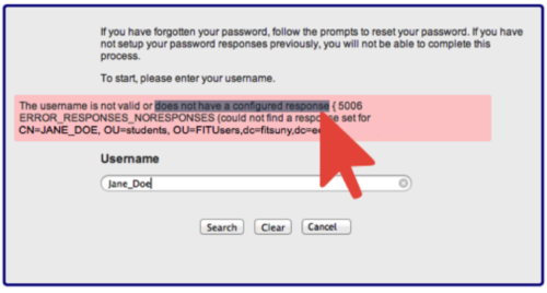 Username not valid or security responses not configured window Username not valid or security responses not configured window