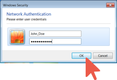 Nework Authentication Window with John_Doe Information Nework Authentication Window with John_Doe Information