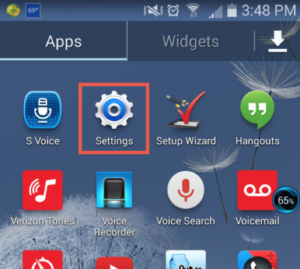 Settings Icon Selected on Android Settings Icon Selected on Android