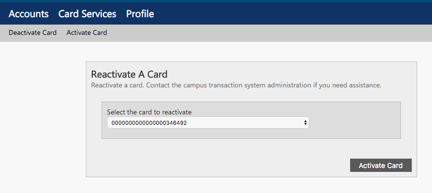 Activate Card Window