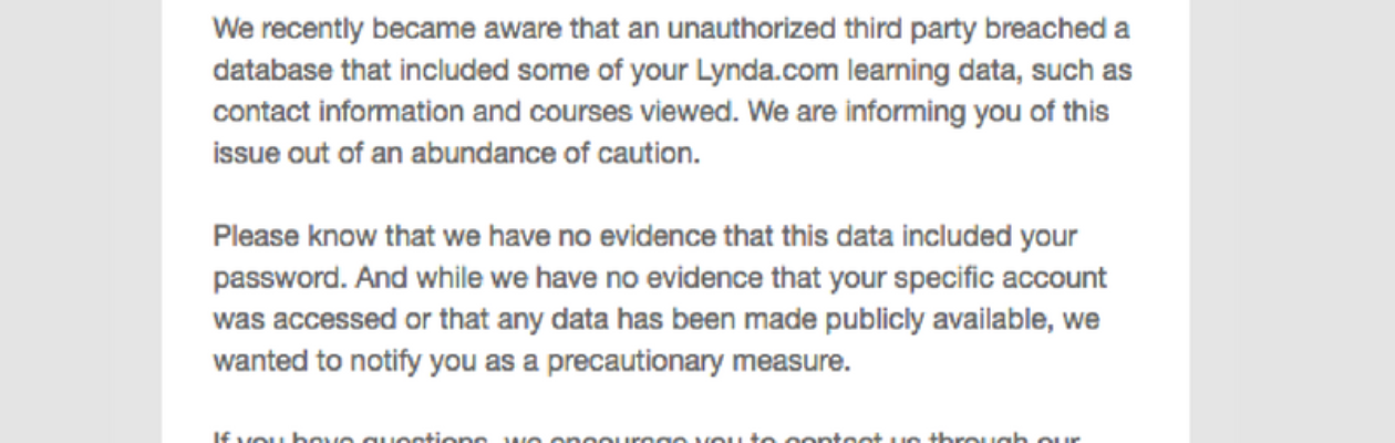 Email of Important security notice from Lynda.com
