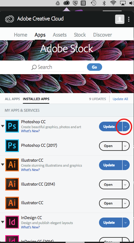 Red Circle on Small Arrow on Update Button