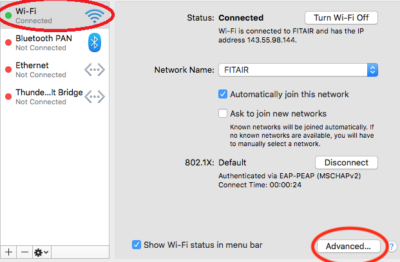 Apple Network Window with WiFi and Advanced Button Circled Apple Network Window with WiFi and Advanced Button Circled