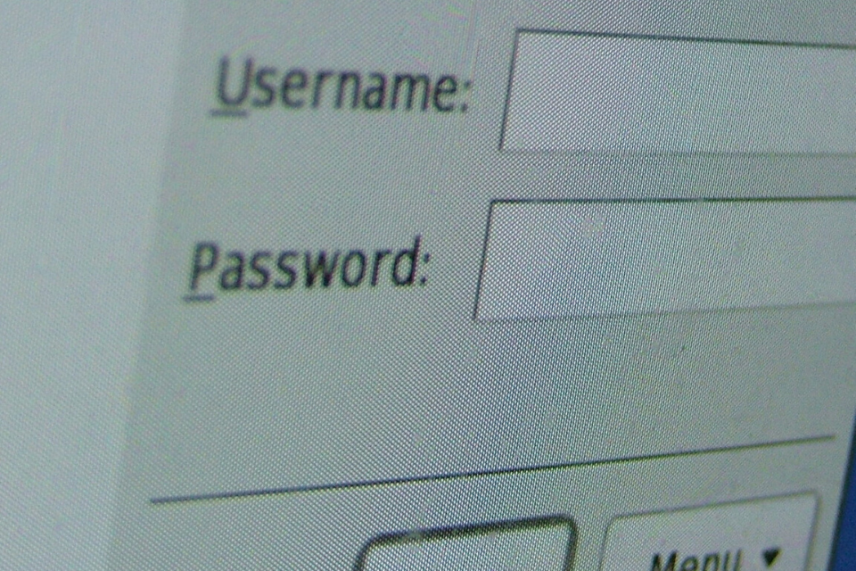 Closeup of username and password login