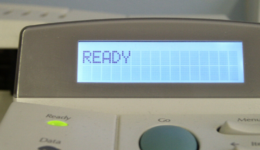 Closeup of the word READY printer screen