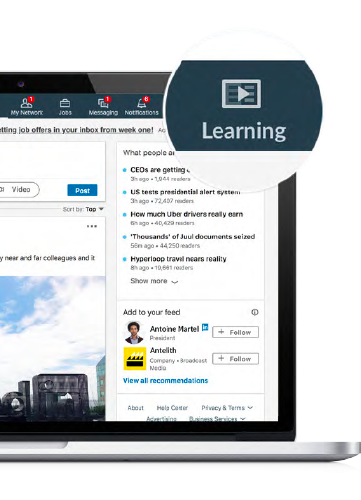 LinkedIn screen with Learning Shortcut enlarged