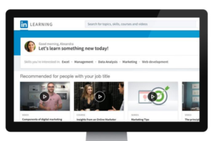 Computer with LinkedIn Learning on screen