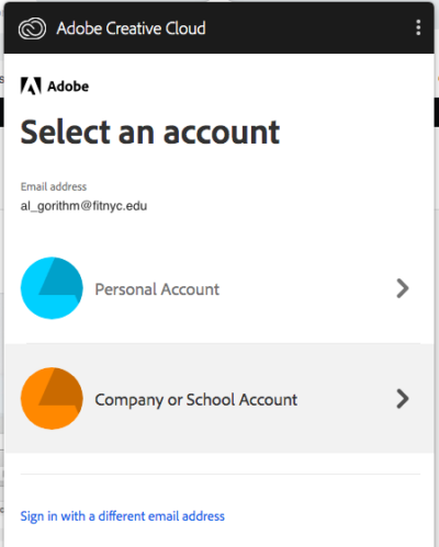 Adobe Select an account window