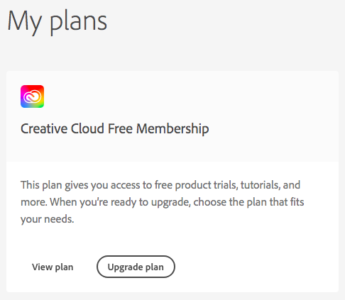Adobe Creative Cloud Free Membership plan
