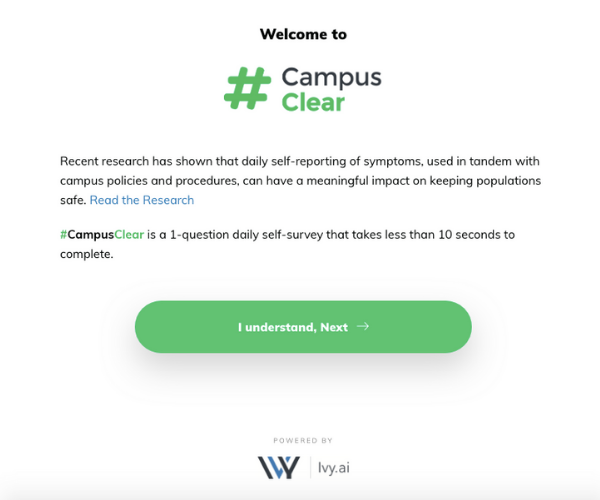 Welcome to #CampusClear screen Welcome to #CampusClear Web App screen