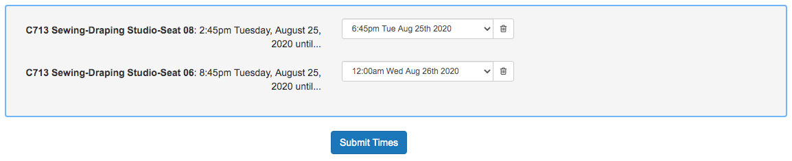 FIT Book It reservations review screen before submit times