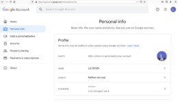 Google Account Personal info page