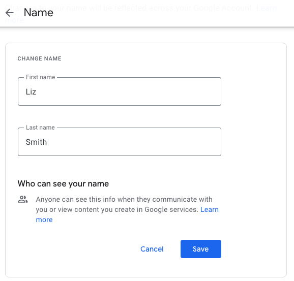 Google Profile Name Change