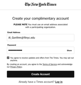NYT Create Account