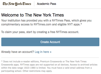 Welcome NY Times Create Account
