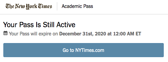 Your Pass Is Still Active Message from NY Times