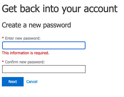 Azure Get Back Into Your Account Enter And Confirm New Password