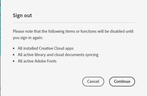Adobe Sign Out Continue Screen