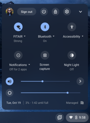 Chromebook FITAIR Network selected