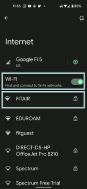 Android Internet Screen WiFi on no network selected