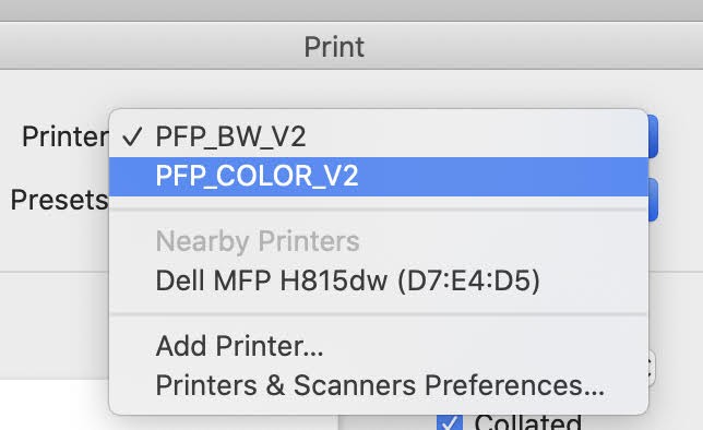 Pay-for-Print Printer Selection on a Mac Computer